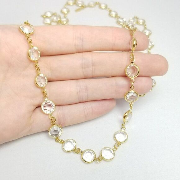 Vintage Swarovski Clear Crystal and Gold Tone Bezel Set Chain Link Necklace - Picture 7 of 7
